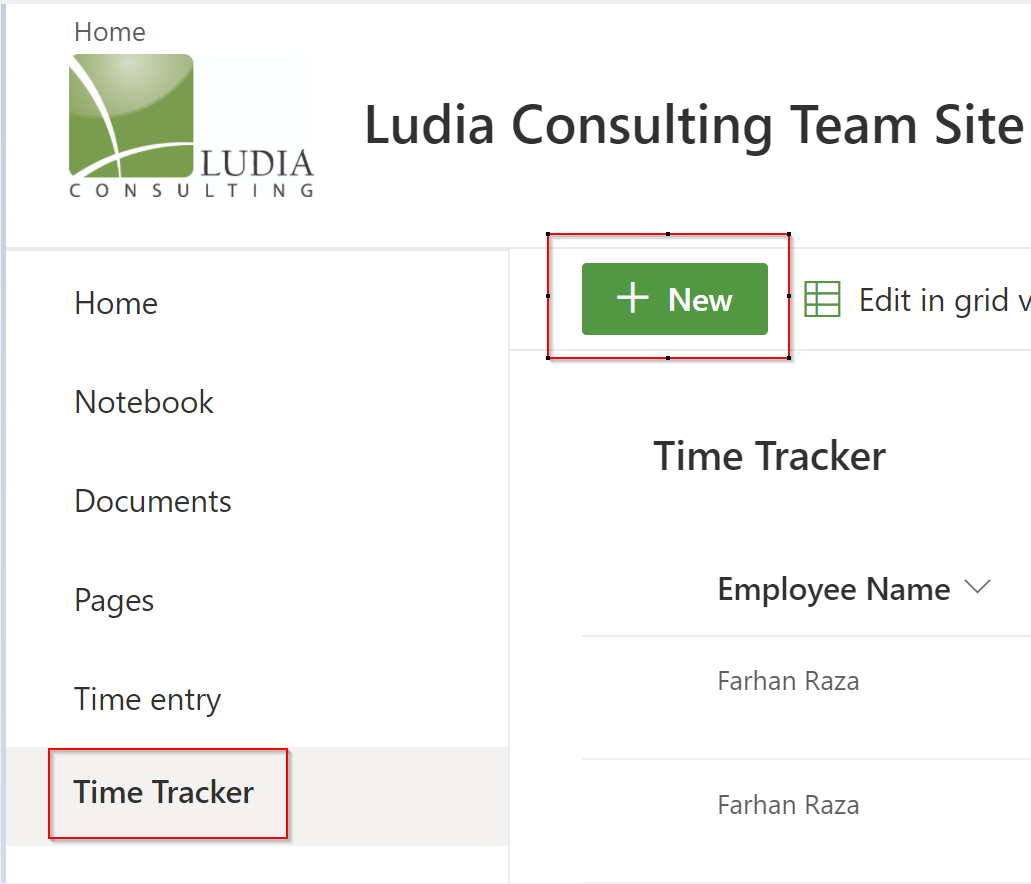 Ludia Time Tracker dashboard