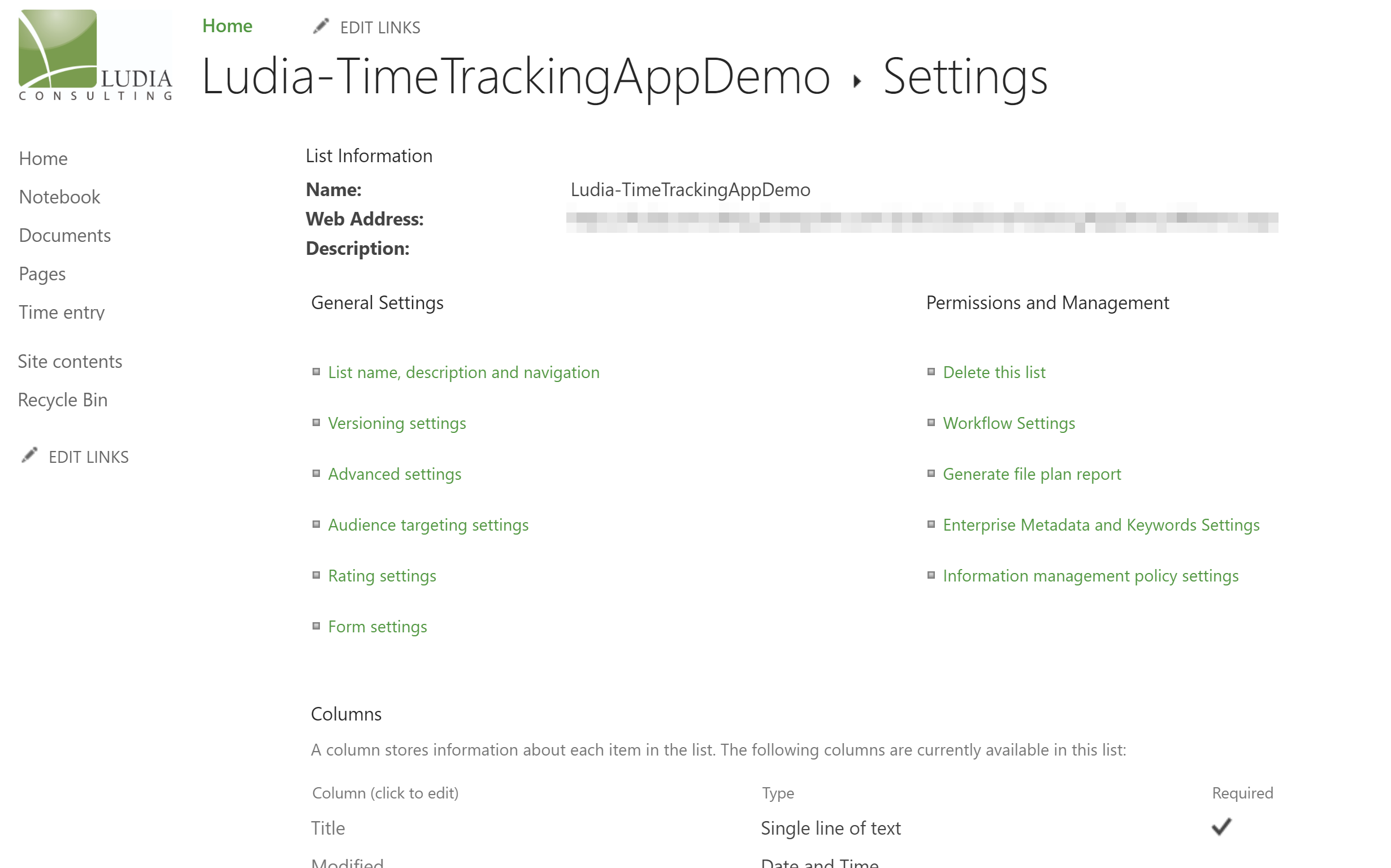 Ludia Time Tracker dashboard