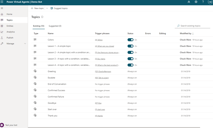 Virtual Agents Demo Bot