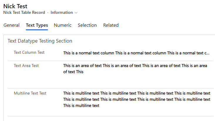 Test table record