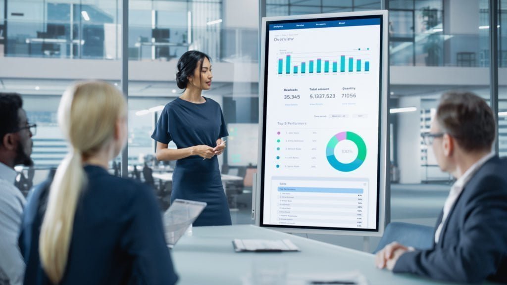 Female Operations Manager Holds Meeting Presentation for a Team